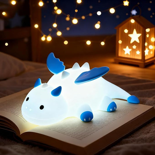 Dragon Night Light, Soft Silicone Lamp with 3 Level Warm Light and RGB Changing, Cute Baby Dragon Gifts, Nursery Portable Kawaii Bedside Lamp for Baby, Kids Bedroom, Boys and Girls (Blue)