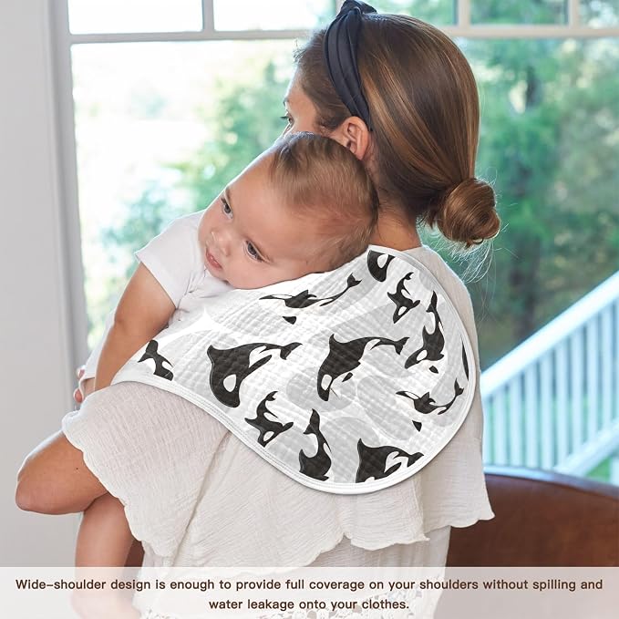 Muslin Burp Cloths for Baby Boys and Girls - 1-Pack Ultra Absorbent Killer Whale Orca Muslin Washcloths, Newborn Towel, Milk Spit Up Rags, Burp Cloth Bib for Unisex, 22 x 11 Inch