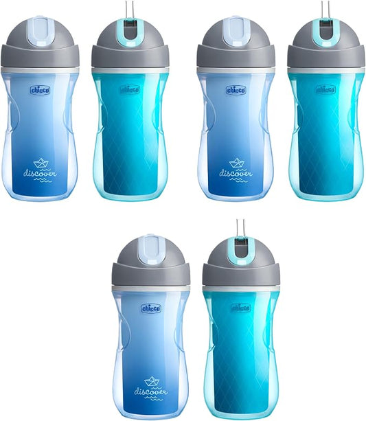 Chicco Insulated Sippy Cup w/ Straw, 9oz, Blue/Teal, 2pk (Pack of 3)