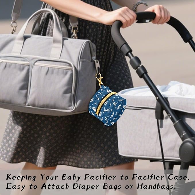 Sailboat Seagull Blue Print Pacifier Holder Case for Diaper Bag Portable Travel Pacifier Storage Case with Clip Pacifier Case Bag for Purse Outdoor Baby Boys Girls