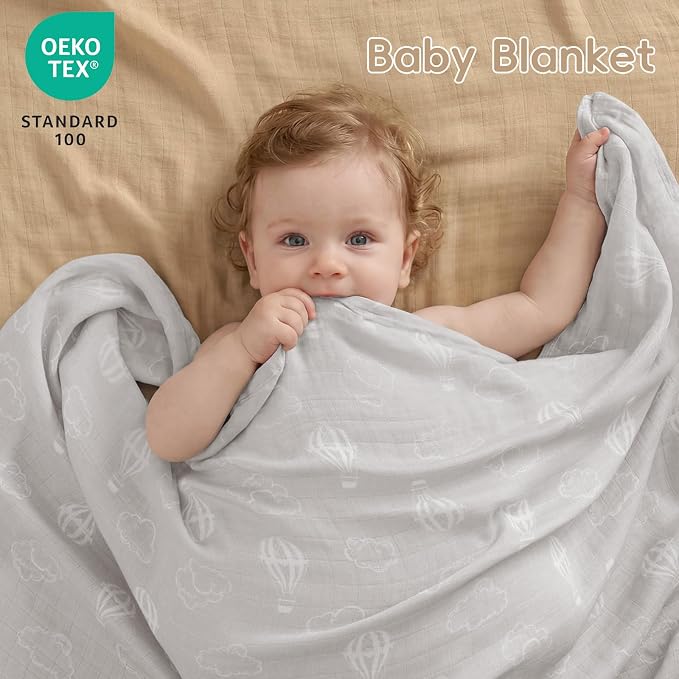 david's kids Muslin Swaddle Blankets, 4 Pack Organic Cotton Baby Blankets, Breathable Soft Receiving Blanket for Boys Girls, Newborn Essentials, Large 47 x 47 inches, Elephant