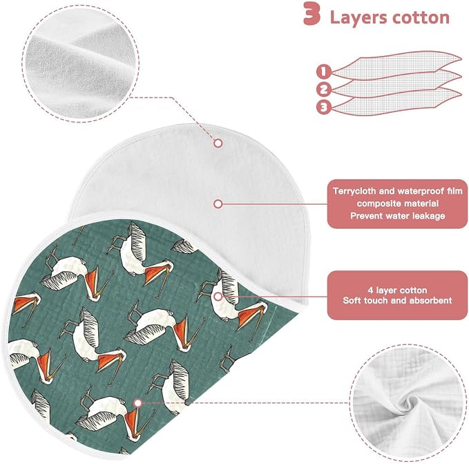 Muslin Burp Cloths for Baby Boys and Girls - 4-Pack Ultra Absorbent Funny Pelican Muslin Washcloths, Newborn Towel, Milk Spit Up Rags, Burp Cloth Bib for Unisex, 22 x 11 Inch