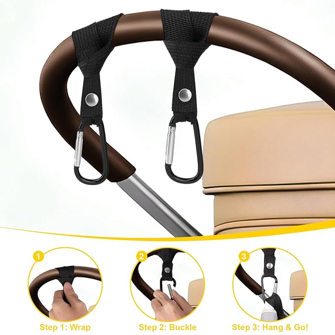2-Pack Baby Stroller Hooks for Bags - Heavy Duty 2.48" Universal Stroller Clips with Reinforced Rope, Multi-Scene Use for Bikes, Backpacks & Camping Gear