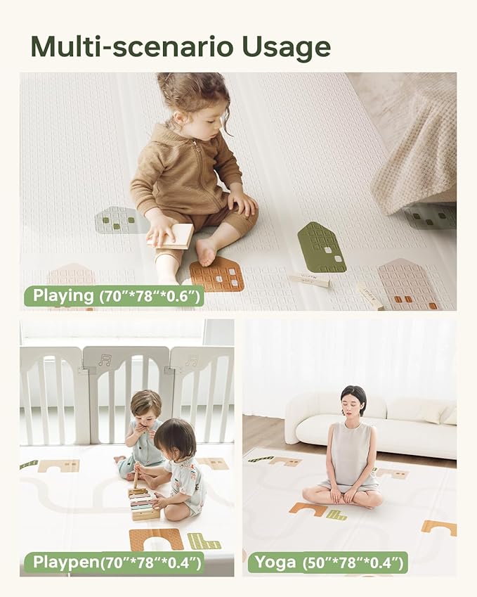 BG-BABYGO Baby Play Mat Foldable Baby Floor Play Mat X-Large Soft Foam Playmat for Babies Reversible Waterproof Padded Playmats Portable Thick Crawling Mat for Indoor Outdoor(70"*78"*0.4")