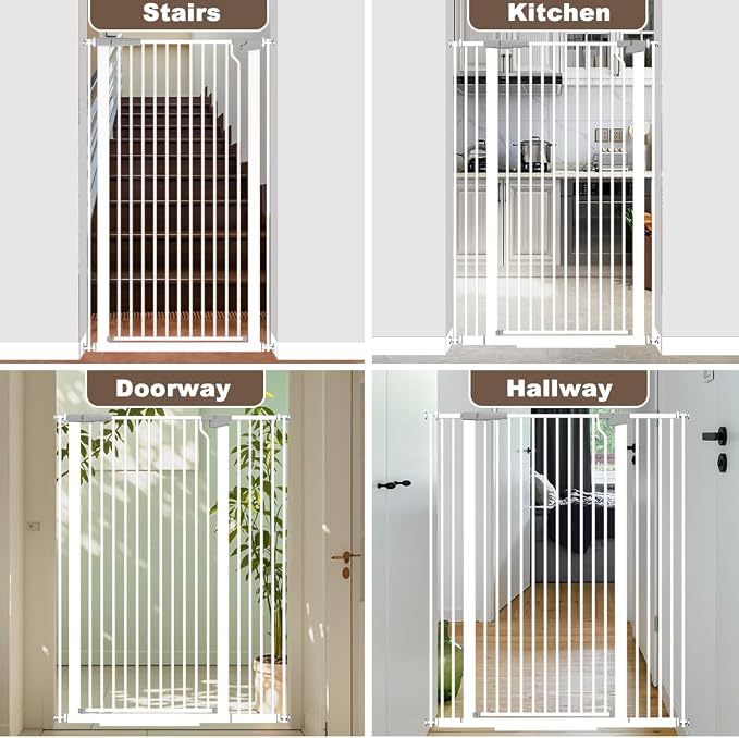 Cat Gate Extra Tall 51.18" - Adjustable Pet Gate for Doorways & Stairs 29.5" to 40.5" Wide, Pressure Mounted Cat Proof Dog Gate with Auto Close, Child Proof Safety Gate Metal, White