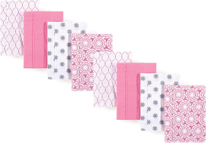 Hudson Baby Cotton Poly Flannel Burp Cloths Multipack, Medallion 8-Pack, One Size