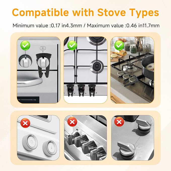 4-Pack Stove Knob Safety Covers Gas Stove Knob Locks & Oven Knob Covers for Child Safety, Heat-Resistant Stove Locks, Universal Fit for Gas/Electric Stoves, Child Safety Stove Knob Locks