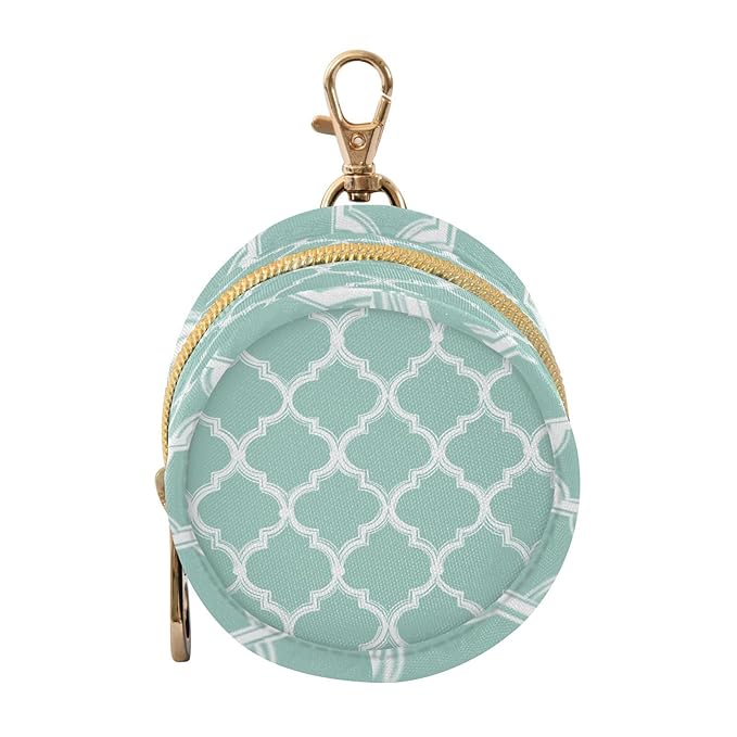 Pacifier Holder with Clip Pacifier Case for Diaper Bag Round Baby Pacifier Pouch Box Bag Portable Mint Green Quatrefoil
