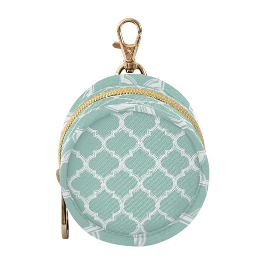 Pacifier Holder with Clip Pacifier Case for Diaper Bag Round Baby Pacifier Pouch Box Bag Portable Mint Green Quatrefoil