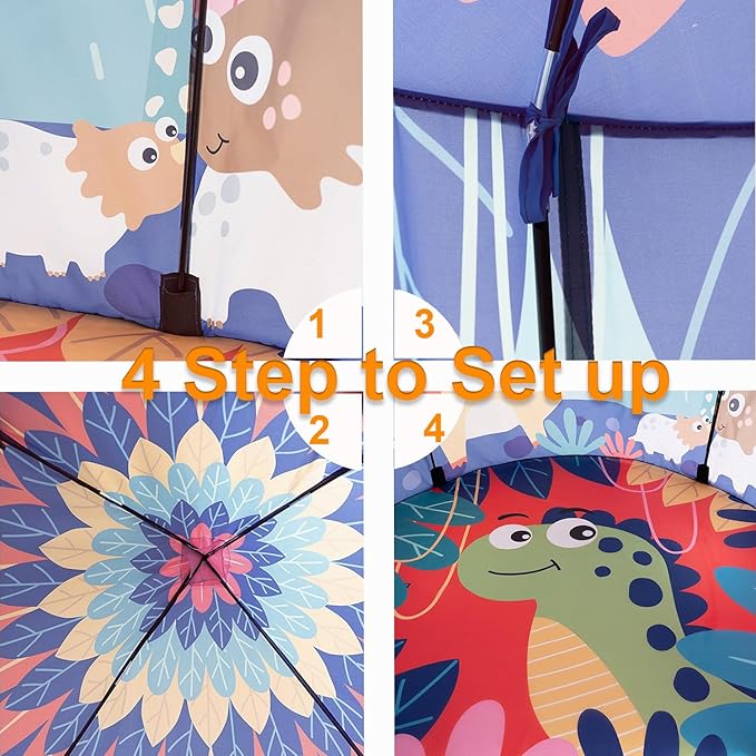 Dinosaur Pop Up Tent for Kids, Foldable Toddler Pop Up Indoor Tent for Boys Girls, Outdoor Dino Playhouse Fort Tent Ideal Birthday for Age 3 4 5 6 8