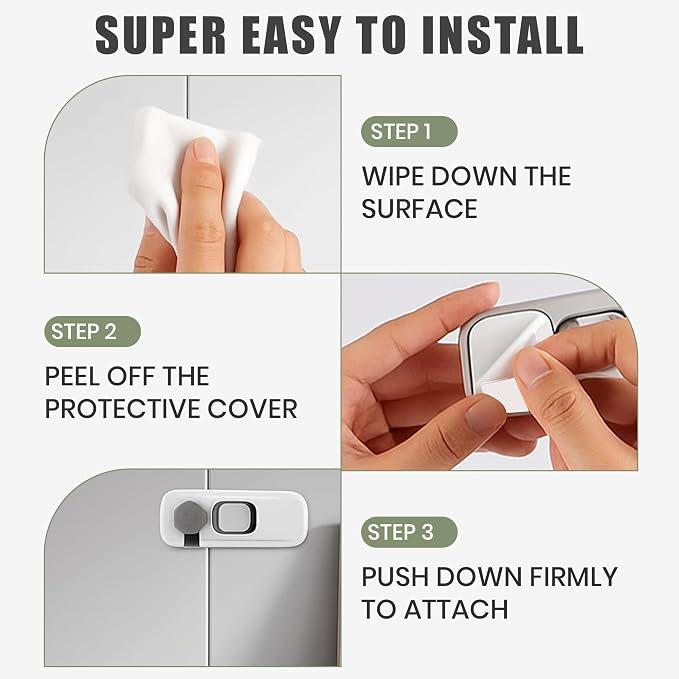 5 Pack Child Safety Refrigerator Lock, Fridge Locks for Kids with Sticky Adhesive Pads, Child Safety Locks for Doors, RV Refrigerator, Oven Lock, Baby Cabinet Lock - Grey