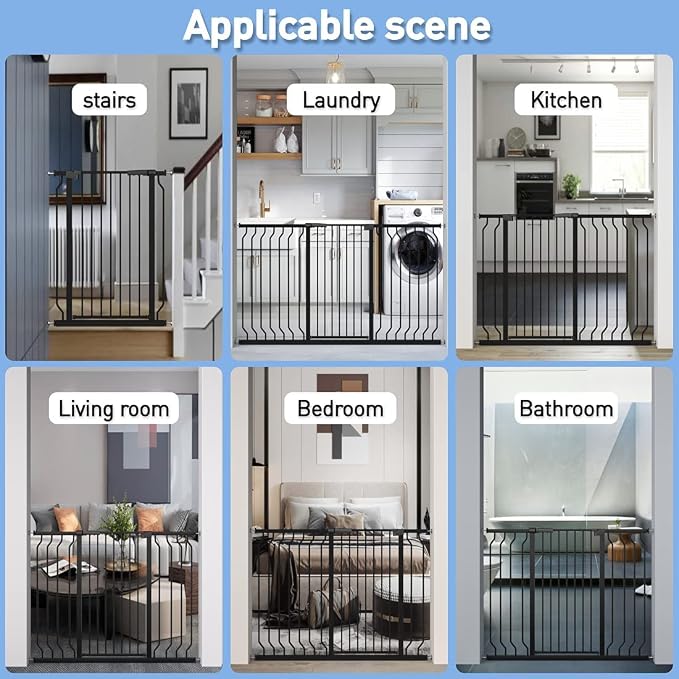WAOWAO Extra Tall 40.55" Baby Gate 29.92-63.38" Wide Pressure Mounted Walk Through Swing Auto Close Safety Black Metal Toddler Child Dog Pet for Indoor Stairs,Doorways,Kitche