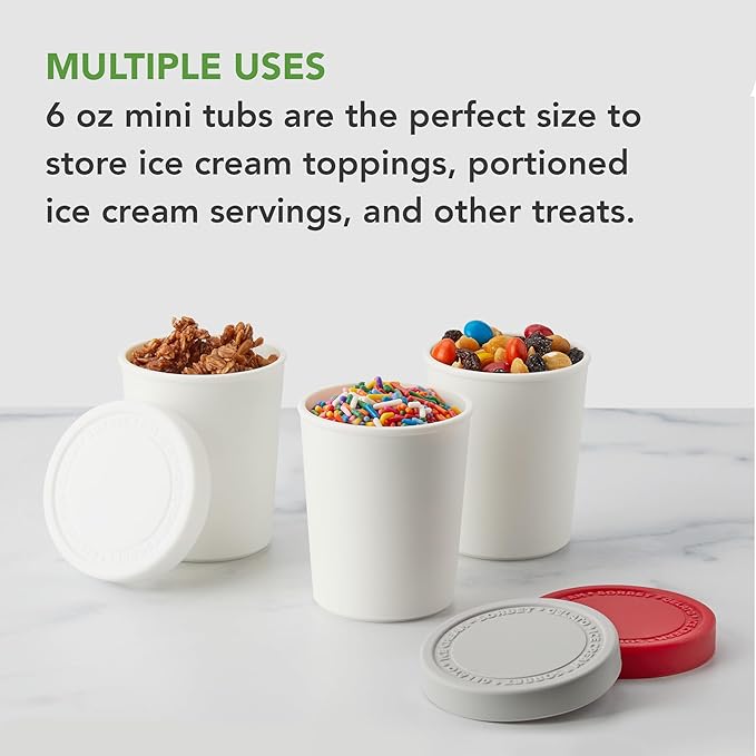 Tovolo Sweet Treat, Reusable Ice Cream Container for Homemade Ice Cream, Assorted Colors Set of 4-6 Oz Stackable Storage Tubs with Silicone Lids for Freezer - BPA-Free & Dishwasher-Safe
