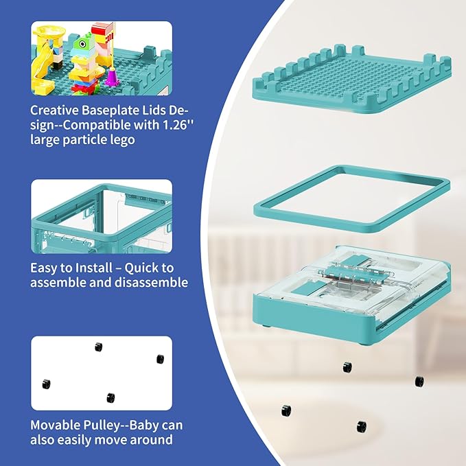 Lego Duplo Storage Collapsible Storage Box for Lego Blocks Toys Organizer Storage for Kids Toy Stackable Building Blocks with Lids Toy Chests with Compartments for Boys and Girls 21QT