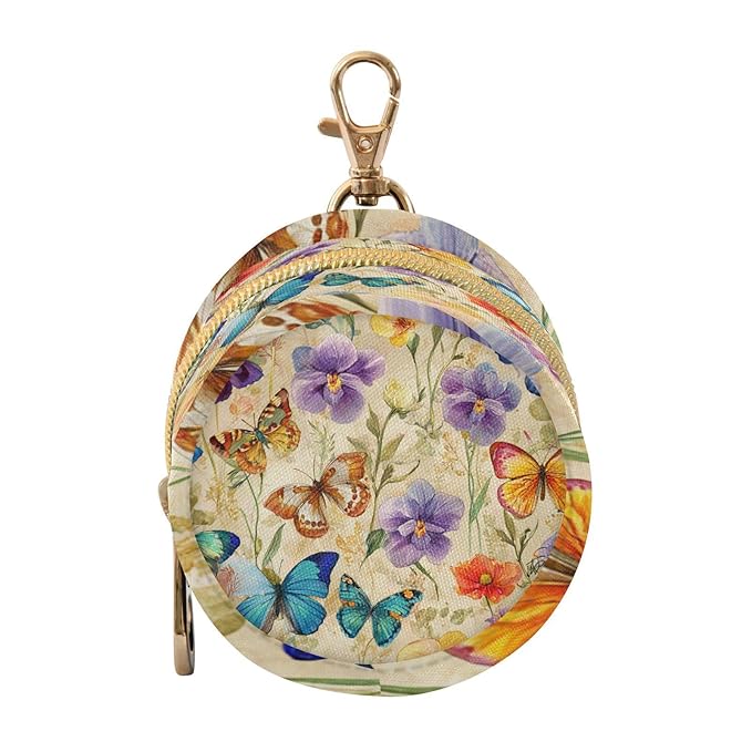 Pacifier Holder with Clip Pacifier Case for Diaper Bag Round Baby Pacifier Pouch Box Bag Portable Cottagecore Beige Butterflies Flowers