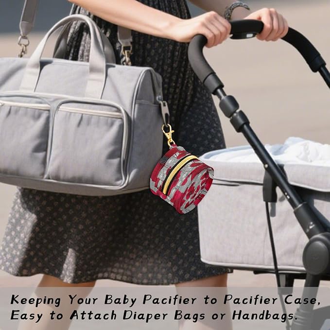 Pacifier Holder with Clip Pacifier Case for Diaper Bag Round Baby Pacifier Pouch Box Bag Portable Grey and Red Vintage Poppy Flowers01