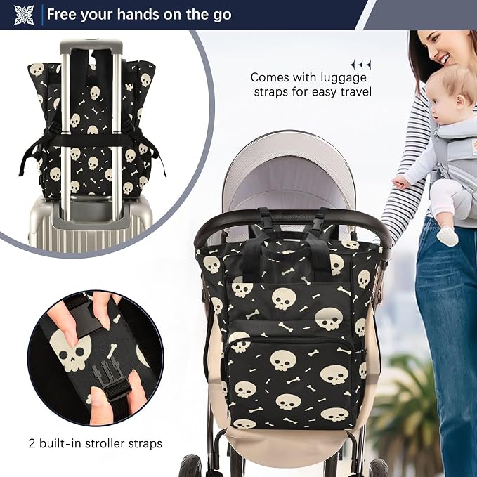 Skull Cartoon Bones Diaper Bag Insul Pockets Mom Dad
