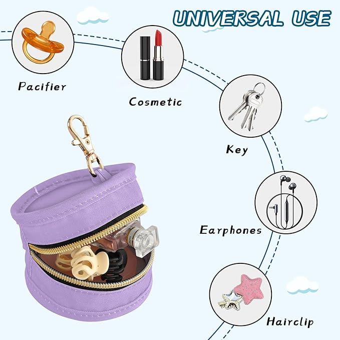 Custom Purple Pacifier Holder Case for Diaper Bag Personalized Portable Travel Pacifier Storage Case with Clip Newborn Baby Pouch for Baby Boys Girls Purse Outdoor