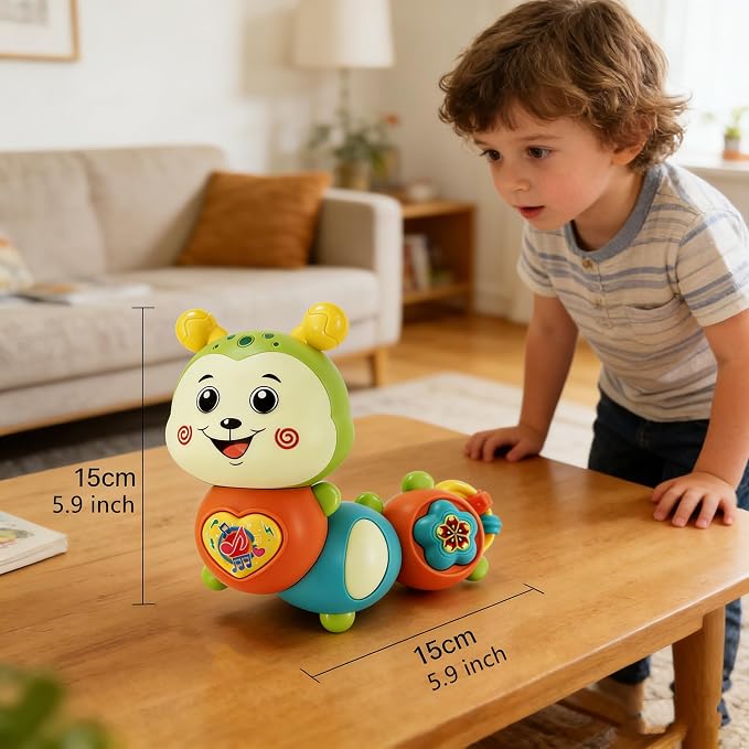 Baby Piano Drum Music Toy 6-12 Months, Twist Caterpillar Light Up Musical Keyboard Animal Sound, Toddler 12-24 Early Learning Educational Interactive Infant Toys Girl Boy Gift 1 Year Old