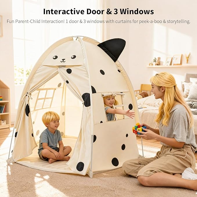 Kids Play Tent Little Mouse Design - Large 55" Indoor Playhouse with Premium Aluminum Poles, Soft Peach Skin Fabric, 1 Door & 3 Windows for Boys and Girls Ages 3+, Warm Play Room & Home Decor (Mousie)