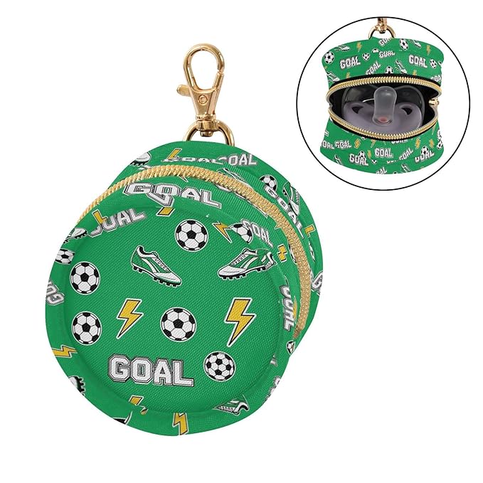 Soccer Shoes Flash Green Print Pacifier Holder Case for Diaper Bag Portable Travel Pacifier Storage Case with Clip Newborn Baby Pouch for Outdoor Purse Baby Boys Girls