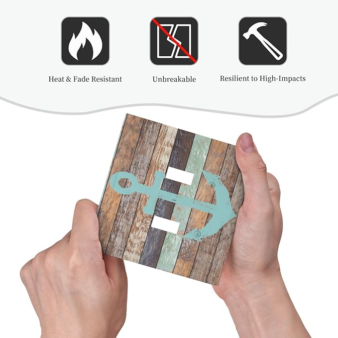 Timeworn Marine Weathered Wood Rustic Nautical Anchor Decorative Switch Plates 2 Gang Double Toggle Outlet Light Switch Cover Wall Plate Electrical Faceplate for Farmhouse Home Decor