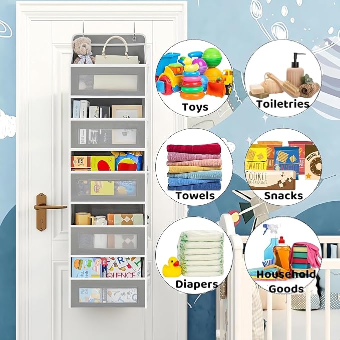 2 Pcs Heavy Duty Over The Door Closet Organizer, 5-Shelf Hanging Storage Closet Door Organizer with 5 Large Capacity Pockets Storage Organizer for Bedroom,Bathroom and Baby Nursery Storage
