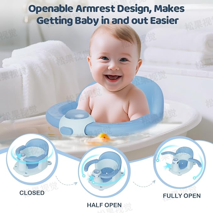 Baby Bath Seat for Babies 6 Months & Up - Baby Bath Seats for Babies Sitting Up | Non-Slip Baby Bath Chair with Cushion & Suction Cup | Toddler Bath Seat Newborn Infants Baby Bathtub Seat (Blue)