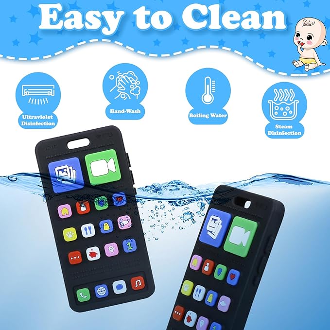 Cell Phone Teether for Baby 3-6 Months, Silicone Teething Toys for Babies 6-12 Months, Play Phone Teething Toy, Sensory Toy Chew Toy for Autism ADHD Toddlers, BPA Free