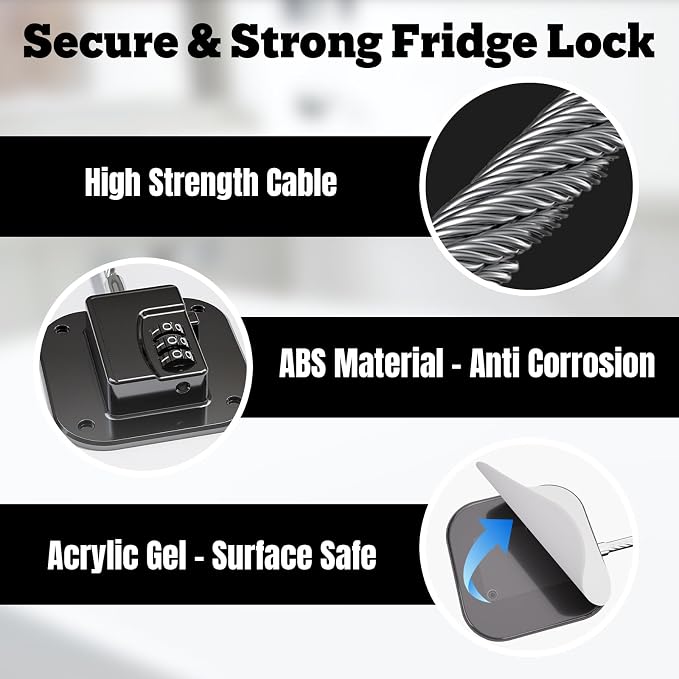 2 Pack Refrigerator Lock with Combination - Fridge Lock Child Proof Cabinet Locks with Adhesive for Freezer, Cabinets, Closet, Drawers, Keyless, Black