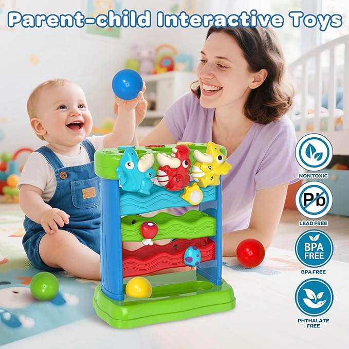 Toys for Toddlers 1 2 Years Old, Musical Montessori Toy for Baby 12-18 Months, Interactive Feeding Toys with Light, Cause and Effect Game for 12+ Months, Christmas Birthday Gifts for Boys Age 1-2