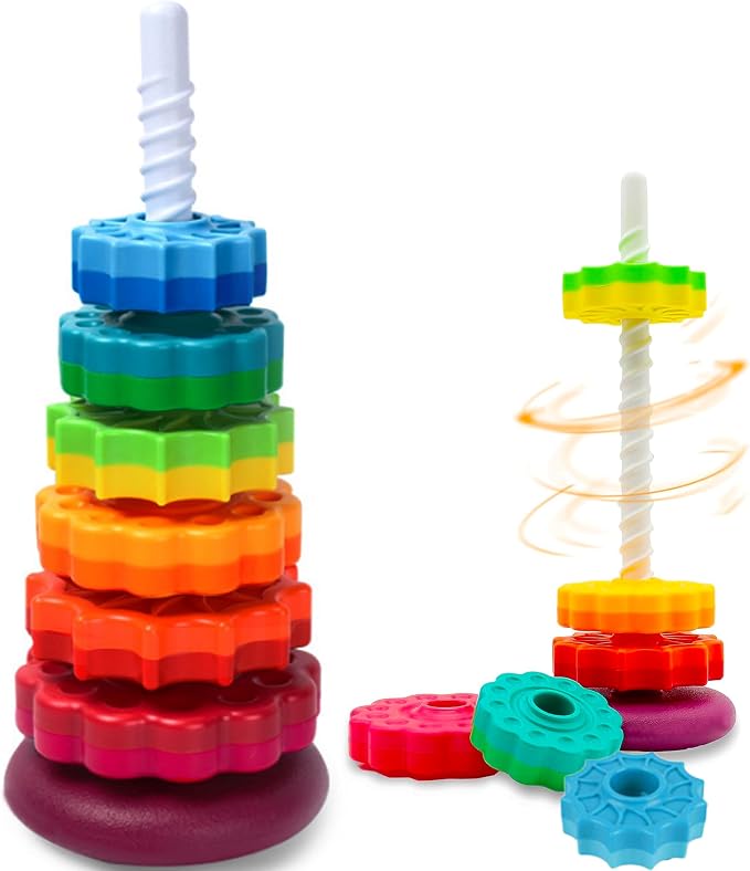 Baby Spinning Toy, Stacking Toy for Babies and Toddlers, Educational Toddler Learning Toys, Rainbow Spinning Wheel Toy for Focus, Dexterity, Brain Development, Interactive Learning stacking toys