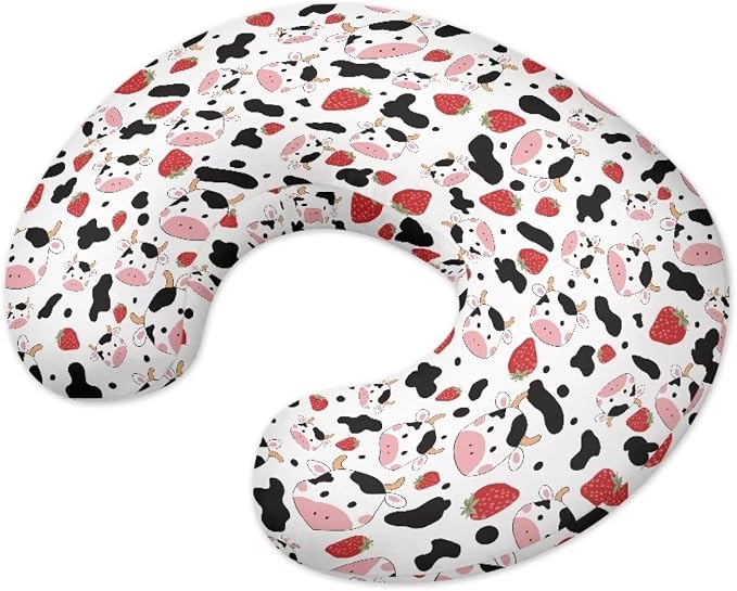 Strawberry Cow Nursing Pillow Covers for U-Shaped Nursing Pillow Nursing Pillow Case for Newborn Boys Girls Hidden Zipper Design Soft and Skin-Friendly Breathable