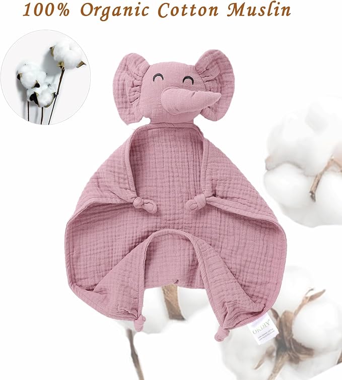 Organic Elephant Loveys for Babies,Muslin Baby Security Blankets for Babies,Soft Elephant Baby Snuggle Animals for Newborn,Newborn Baby Gift,Baby Gift for Boys and Girls (Violet)