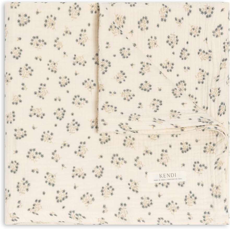 Colored Organics Baby Organic Cotton Swaddle - Infant Receiving Blanket - Hayden Floral/Denim + Mist Muslin