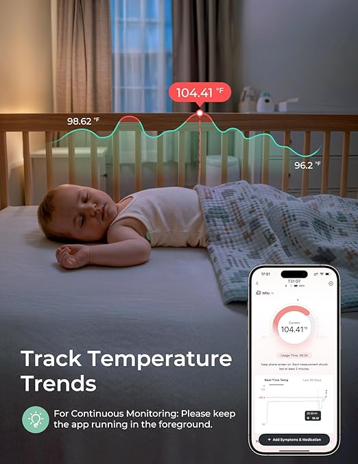 Momcozy Wearable Digital Thermometer for Baby, Medical-Grade Accurate Smart Thermometer, Instant Reads, APP Real-time Monitoring for Infants & Kids, Hypoallergenic 3M Stiker,Bluetooth, Green