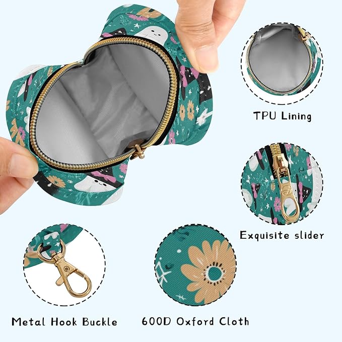 Pacifier Holder with Clip Pacifier Case for Diaper Bag Round Baby Pacifier Pouch Box Bag Portable Halloween Ghosties Stars and Flowers Teal
