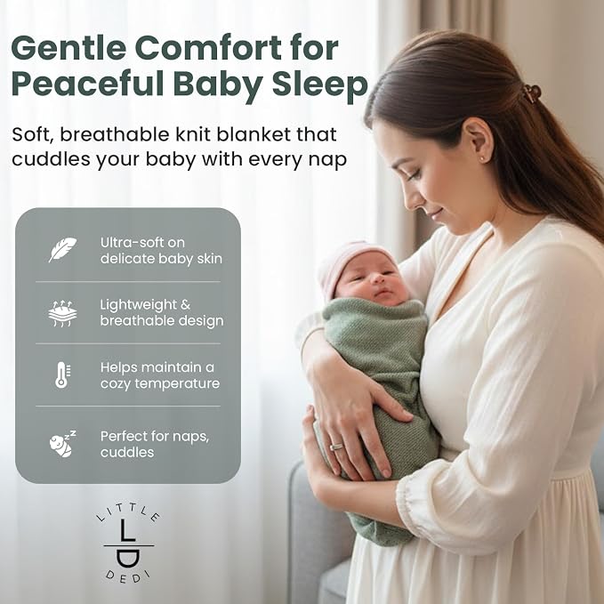 Hypoallergenic Baby Blanket - 30x40 Inches Green, Oeko-TEX® Certified, Thermal-Regulating, Soft Knit for Girls & Boys - Swaddle or Toddler Blanket, Dua