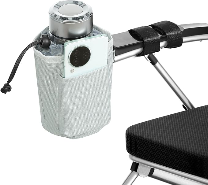 TYYIHUA Cup Holder and Phone Holder for Power Wheelchair, Compatible with Most Electric Wheelchairs, Secure & Convenient Drink Carrier, Grey