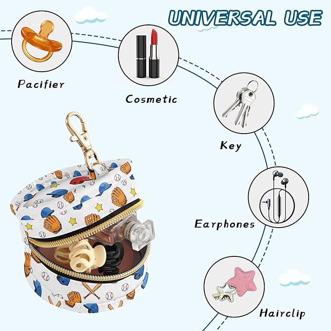 Baseball Stars Print Pacifier Holder Case for Diaper Bag Portable Travel Pacifier Storage Case with Clip Newborn Baby Pouch for Outdoor Purse Baby Boys Girls