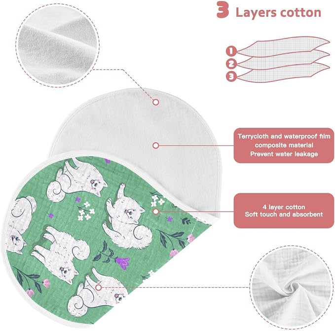 Muslin Burp Cloths for Baby Boys and Girls - 2-Pack Ultra Absorbent Cute Samoyed Dog Muslin Washcloths, Newborn Towel, Milk Spit Up Rags, Burp Cloth Bibs for Unisex, 22 x 11 Inch