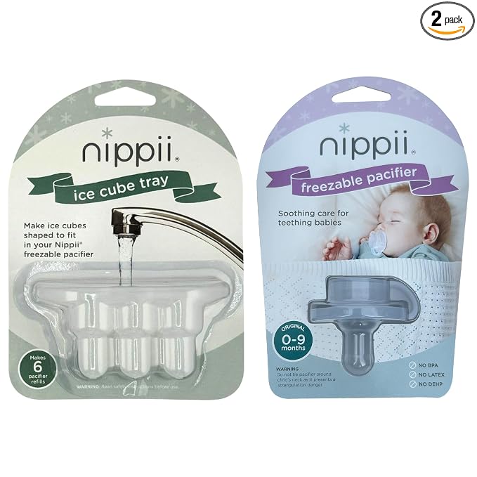 Nippii Freezer Teether Pacifier & Ice Cube Tray - Soft Silicone Freezable Teething Paci for Baby Teething Relief - Cold Teething Toy for 0-9 Months - BPA Free, Medical Grade & Easy to Clean