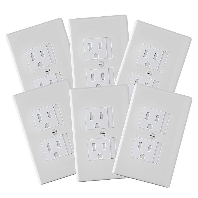 6-Pack Safety Innovations Self-Closing Outlet Covers (For Center Screw Outlets Only) - Measures 3"Wide x 4.75"High-An Alternative To Wall Socket Plugs for Child Proofing Outlets, (1-Screw), (White)