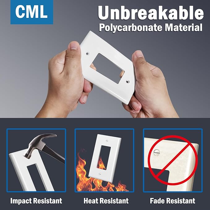 CML Oversized Decorator Wall Plate, 40 Pack Jumbo Electrical Outlet Receptacle Covers, 1-Gang Large White Switch Plates, Over-Size 3.5??x 5.5?? Impact Resistant, ETL Listed