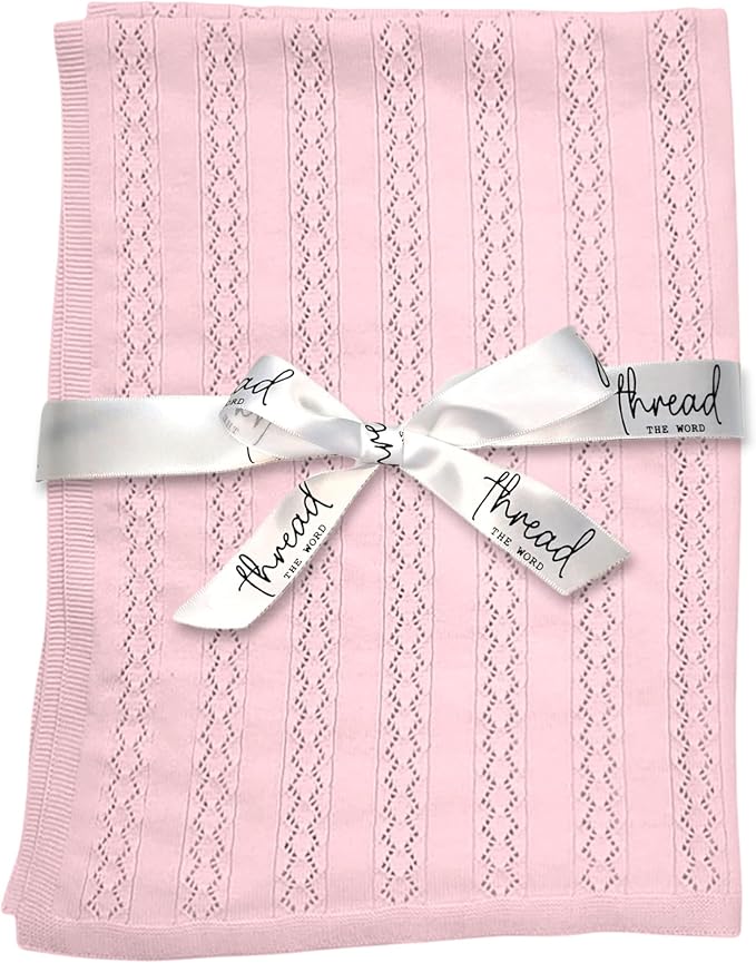 The Vintage Blanket - 100% Organic Cotton Baby Blanket, American Made, 30x40in - Bassinet, Crib, Stroller - Gift Registry Baby Shower for Newborns and Kids (Baby Pink)