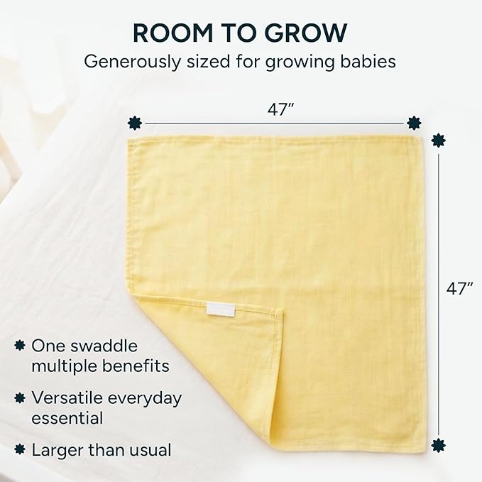 Muslin Swaddle Blankets for Newborns, 4 Pack Multipurpose 100% Organic Cotton, Ultra Soft Breathable Receiving Blanket 47 x 47 inches, Swaddle Wrap for Baby Boys & Girls