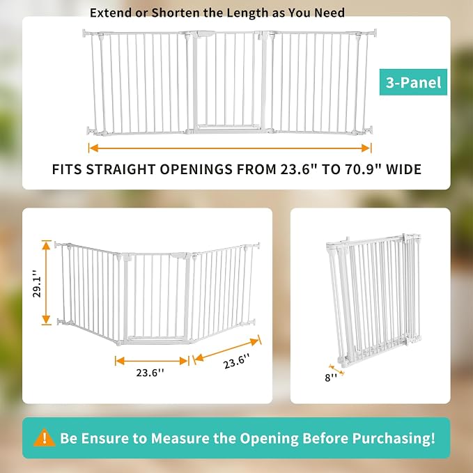 SHYUJAJIE Extra Wide Baby Gate, 30" Tall 71" Wide Configurable Baby Gate Fireplace Safety Fence, Metal Pet Safety Playpen for Toddler/Pet/Dog Christmas Tree Fence (Whtie,3-Panel)