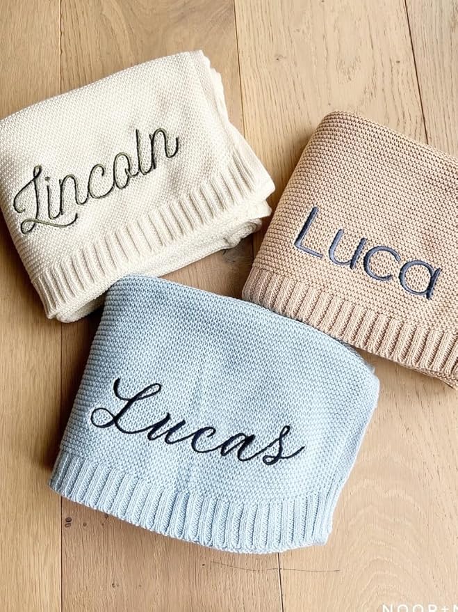MDPrints Global Honestchi Embroidered Baby Blanket, Custom Name Blanket for Toddler, Personalized Knit Blankets for Boys and Girls, Stroller Blanket (Pastel 115)