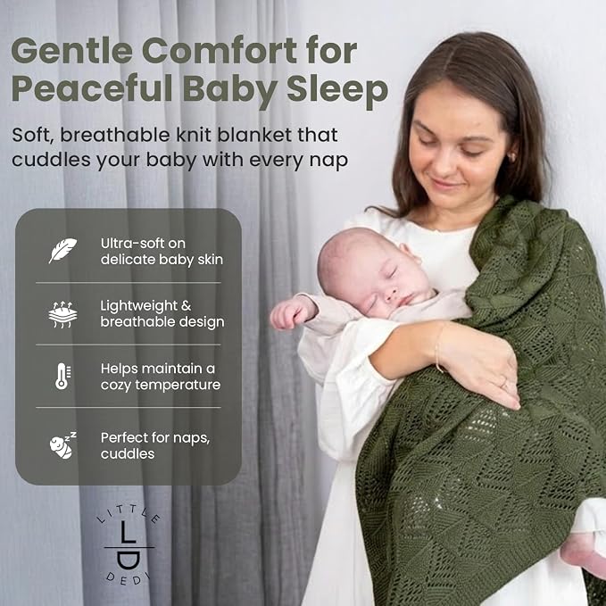 100% Tencel Baby Blanket 30x40 in, Pepper Green, Oeko-Tex Certified, Silky Soft Knit, Thermal-Regulating Swaddle and Receiving Blanket for Newborns