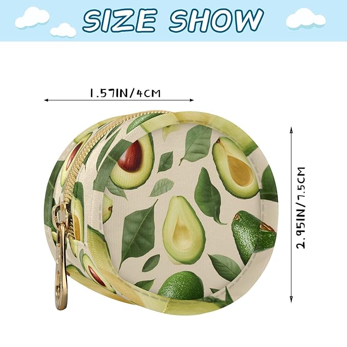 Pacifier Holder with Clip Pacifier Case for Diaper Bag Round Baby Pacifier Pouch Box Bag Portable Nature Avocados Leaves